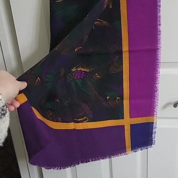 NWT Vintage 100% Wool Linda Allard Ellen Tracy Saks 5th Avenue Duck Print Scarf - Picture 3 of 6